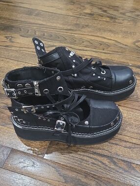 Demonia Emily Cut Out Platform Goth Ankle Boots